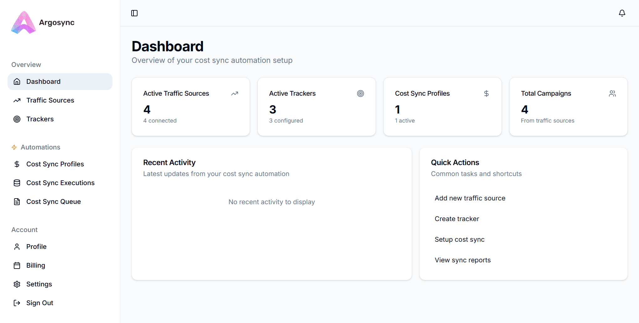 Argosync Dashboard - Real-time cost synchronization interface